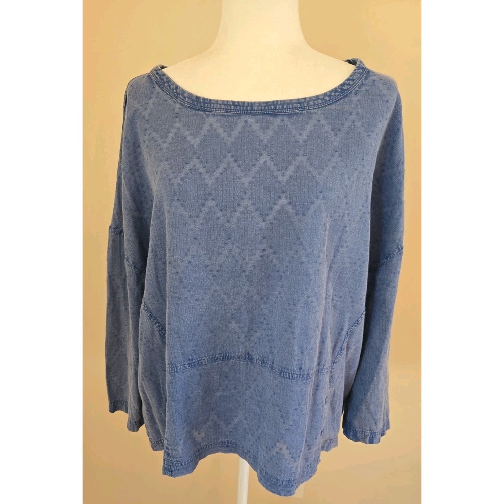 Habitat Clothes To Live In Pullover 100% Cotton 3/4 Sleeve Top Blue X-Large EUC
